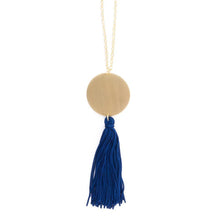 Load image into Gallery viewer, Disc Tassel Necklace in navy and gold

