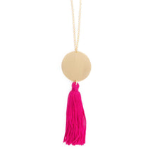Load image into Gallery viewer, Disc Tassel Necklace in pink and gold
