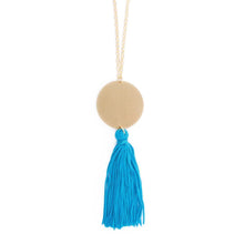 Load image into Gallery viewer, Disc Tassel Necklace in turquoise and gold
