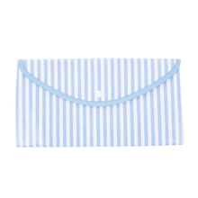 Load image into Gallery viewer, Front view of our Blue Stripe Vinyl Envelope Pouch
