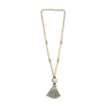 Load image into Gallery viewer, Front view of our Gray Fall Ceramic Bead Tassel Necklace
