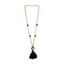 Load image into Gallery viewer, Front view of our Black Fall Ceramic Bead Tassel Necklace
