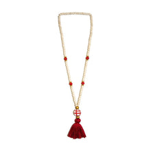 Load image into Gallery viewer, Front view of our Red Fall Ceramic Bead Tassel Necklace
