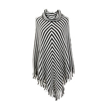 Load image into Gallery viewer, Front view of our Black Stripe Fringe Poncho
