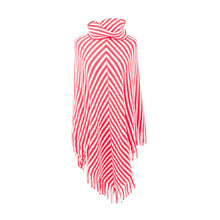 Load image into Gallery viewer, Front view of our Coral Stripe Fringe Poncho
