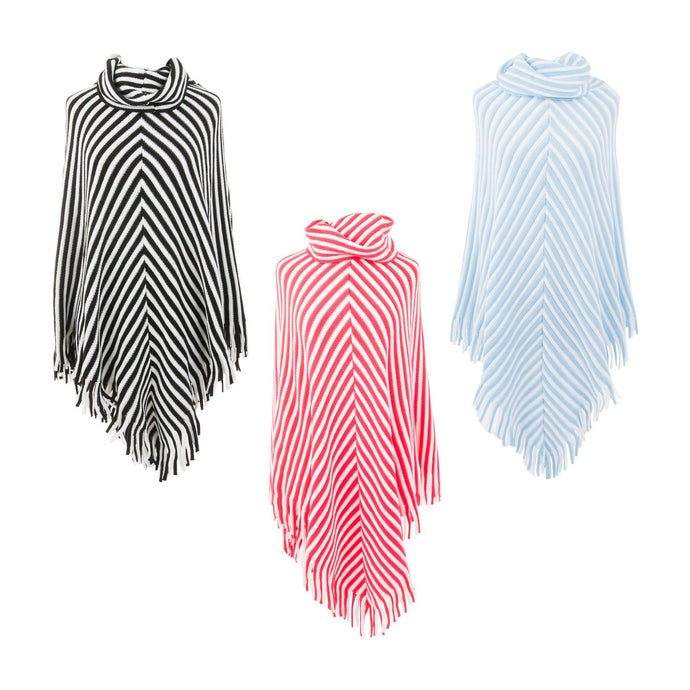 Front view of our Stripe Fringe Ponchos
