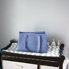 Load image into Gallery viewer, Lifestyle image of our Gingham Diaper Bag
