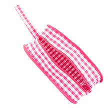 Load image into Gallery viewer, Top view of our Pink Gingham Kentucky Cosmetic Bag
