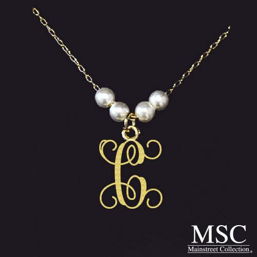 Pearl Gold Cutout Initial Necklace