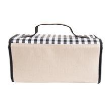 Load image into Gallery viewer, Black View of our Black Gingham Roll Up Cosmetic Bag
