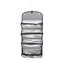 Load image into Gallery viewer, Open View of our Black Gingham Roll Up Cosmetic Bag

