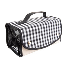 Load image into Gallery viewer, View of our Black Gingham Roll Up Cosmetic Bag
