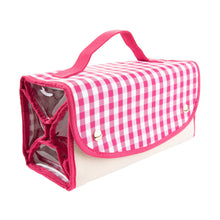 Load image into Gallery viewer, View of our Pink Gingham Roll Up Cosmetic Bag
