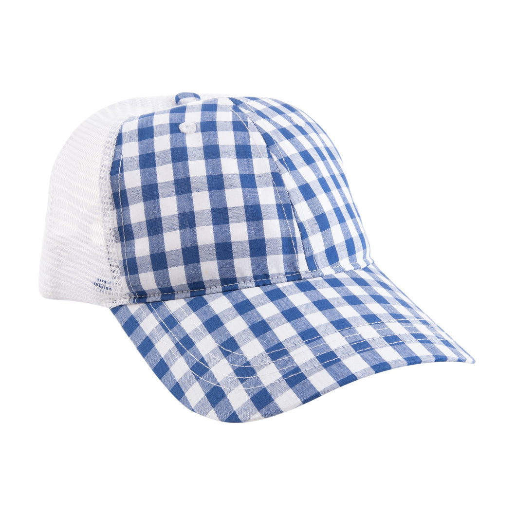 View of our Blue Gingham Trucker Hat
