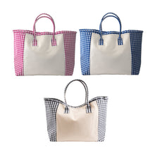 Load image into Gallery viewer, Weekender tote in pink, black and blue gingham
