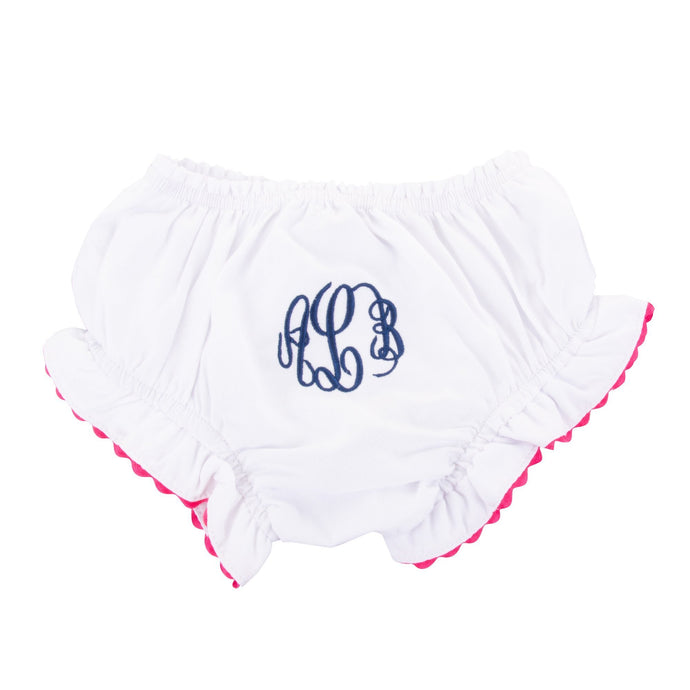 Monogrammed view of our RicRac Diaper Cover