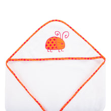 Load image into Gallery viewer, Top view of our Orange Ladybug Hooded Towel
