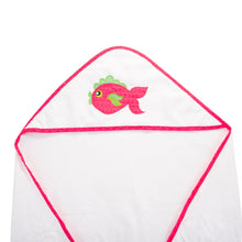 Load image into Gallery viewer, Top view of our Pink Fish Hooded Towel
