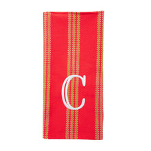 Load image into Gallery viewer, Monogrammed view of our Holiday Vertical Stripe Dish Towel

