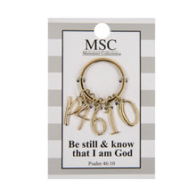 Load image into Gallery viewer, Front view of our Psalms 46:10 Charm Keychain
