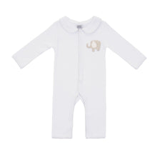 Load image into Gallery viewer, Front view of our Gray Elephant French Knot Convertible Onesie
