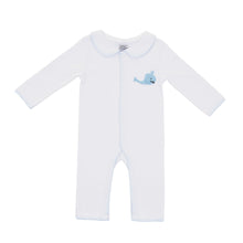 Load image into Gallery viewer, Front view of our Blue Whale French Knot Convertible Onesie
