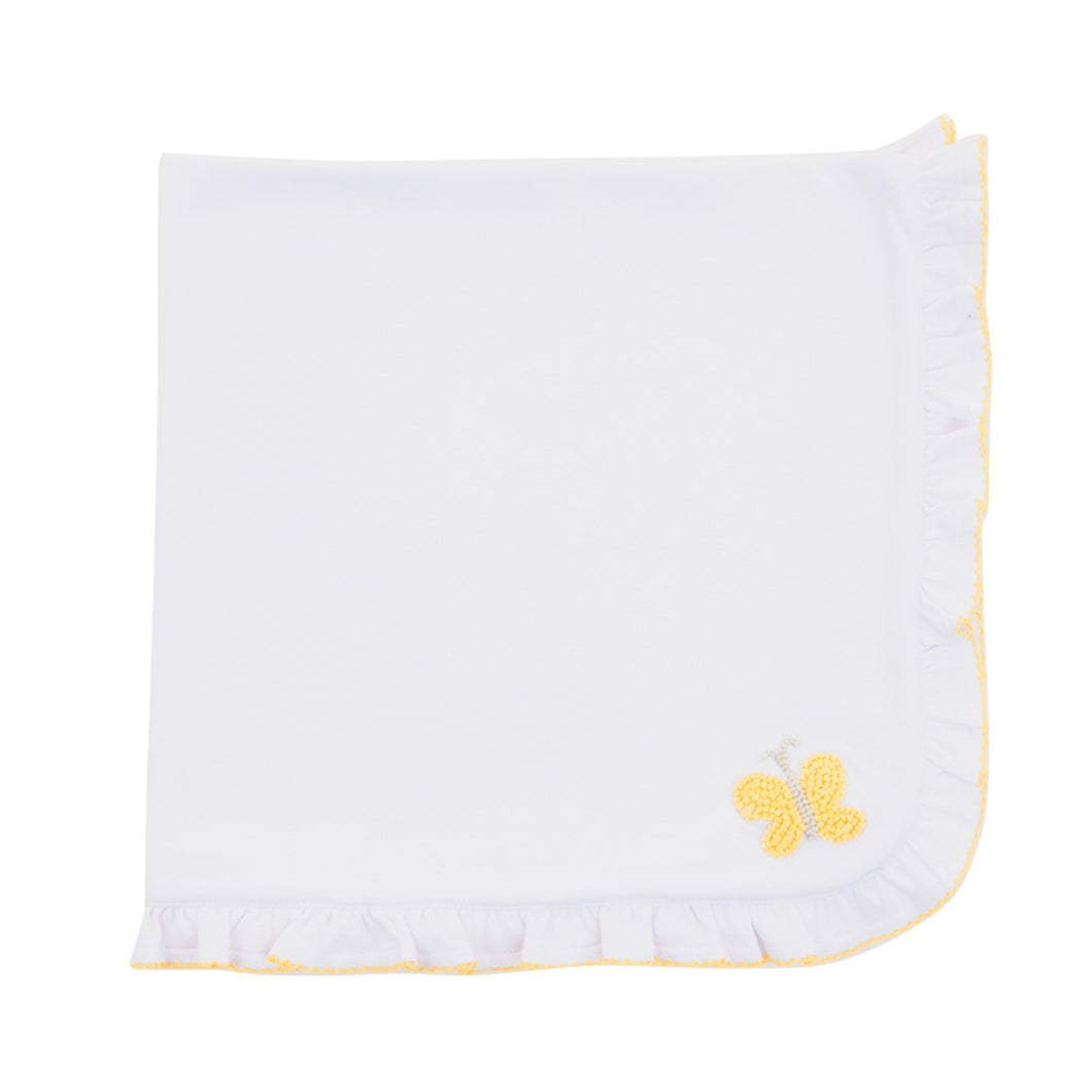 Front view of our Yellow Butterfly French Knot Blanket