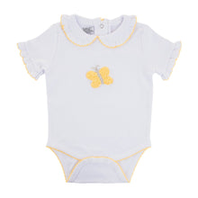 Load image into Gallery viewer, Front view of our Yellow Butterfly French Knot Onesie
