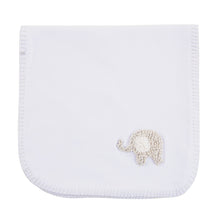 Load image into Gallery viewer, Front view of our Gray Elephant French Knot Burp Cloth
