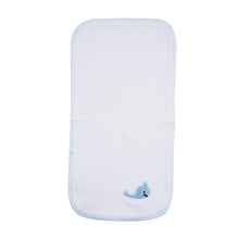 Load image into Gallery viewer, Open view of our Blue Whale French Knot Burp Cloth
