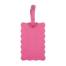 Load image into Gallery viewer, Front view of our Pink Lizard Scallop Luggage Tag
