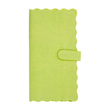 Load image into Gallery viewer, Front view of our Green Lizard Scallop Travel Wallet
