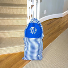 Load image into Gallery viewer, Stuffed Monogrammed Blue Gingham Laundry Bag
