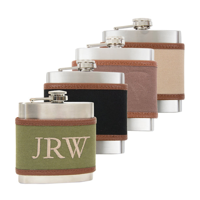 Monogrammed view of our Men's Canvas Flasks