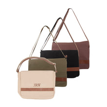 Load image into Gallery viewer, Monogrammed view of our Canvas Messenger Bags
