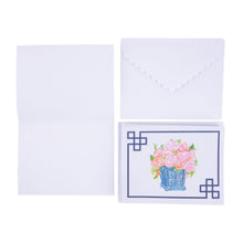 Load image into Gallery viewer, Front view of our Southern Blooms Navy Rose Note Card Set and envelope
