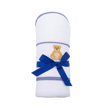 Load image into Gallery viewer, Navy Bear Smocked Baby Hooded Towel
