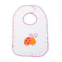 Load image into Gallery viewer, Front view of our Girl Orange Ladybug Icon Bibs
