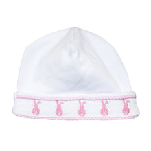 Load image into Gallery viewer, Font view of our Pink Bunny Smocked Beanie
