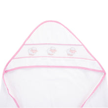 Load image into Gallery viewer, Unfolded view of our Pink Lamb Smocked Hooded Towel
