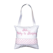 Load image into Gallery viewer, Front view of our Pink Shh Hanging Pillow
