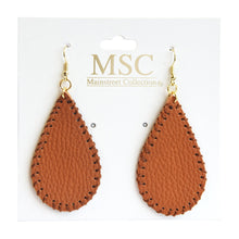 Load image into Gallery viewer, Front view of our Camel Pebble Grain Teardrop Earrings

