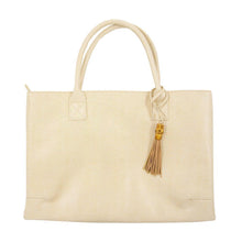 Load image into Gallery viewer, Front view our Tan Bamboo Raleigh Handbag
