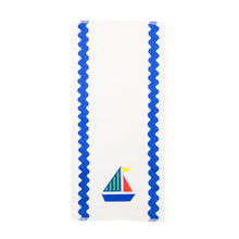 Load image into Gallery viewer, Front view of our Green Sailboat Boy Ric Rac Icon Burp Cloth

