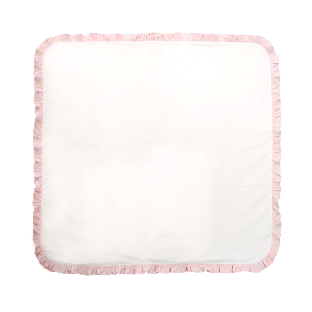 Front view of our Pink Ruffle Blanket