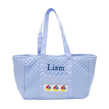 Load image into Gallery viewer, Smocked Blue Sailboat Tote Bag

