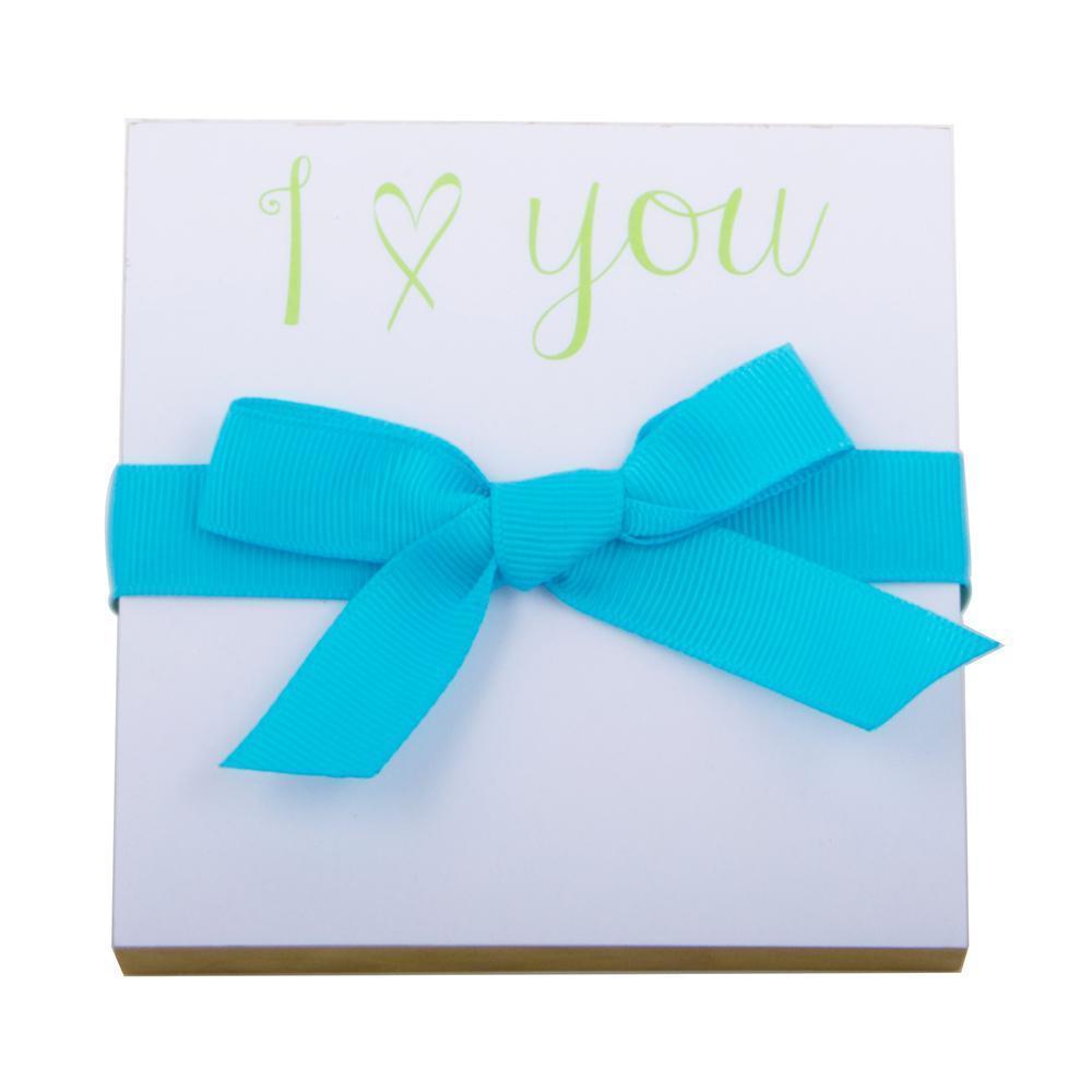 I heart you printed in lime green turquoise 