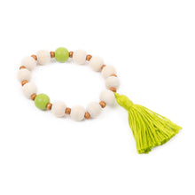 Load image into Gallery viewer, Top view of our Lime Spring Tassel Bracelet
