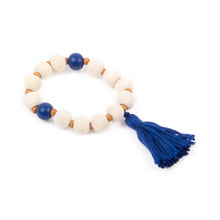 Load image into Gallery viewer, Top view of our Navy Spring Tassel Bracelet
