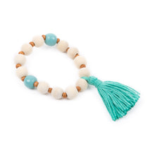 Load image into Gallery viewer, Top view of our Turquoise Spring Tassel Bracelet
